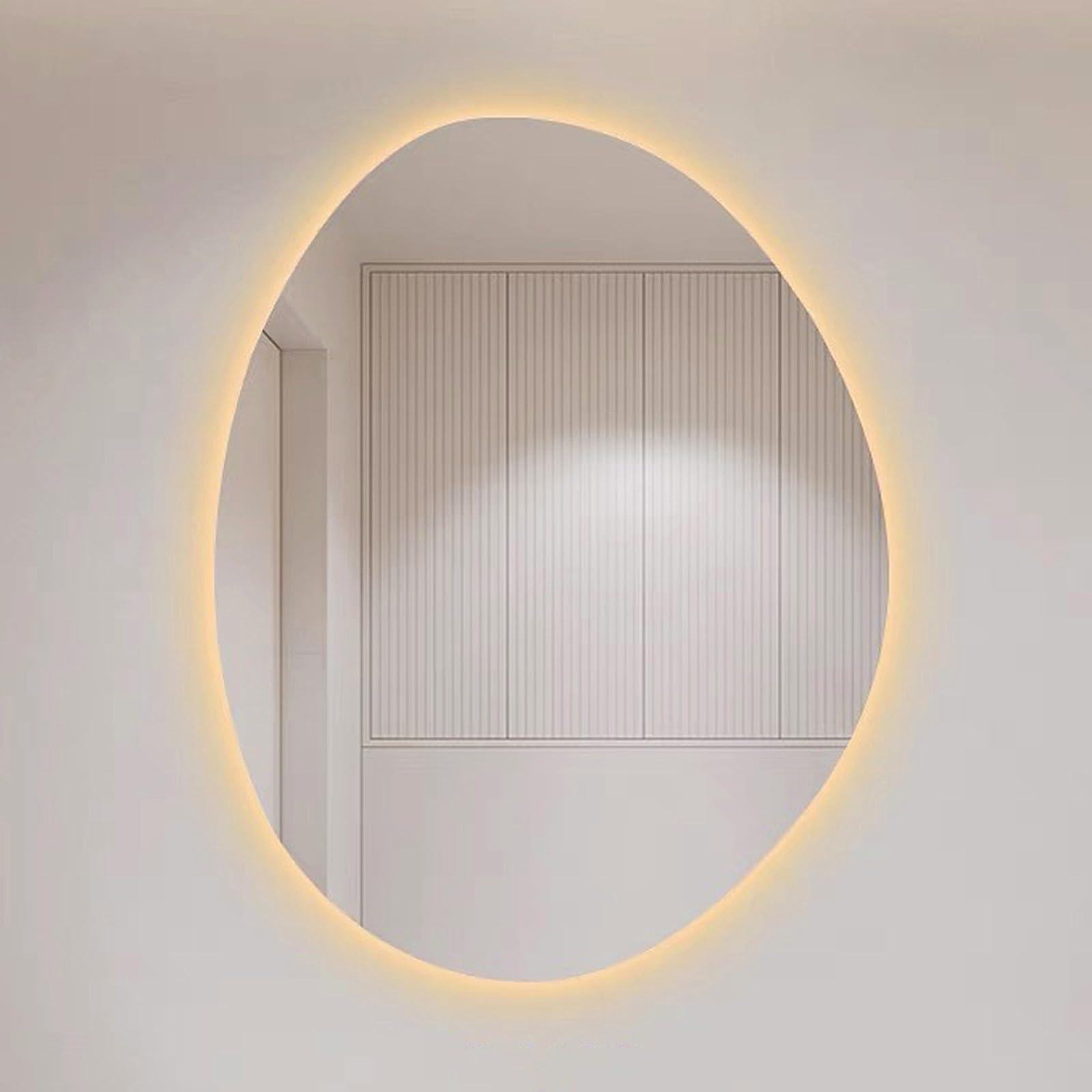 SXFSDOU Illuminated Vanity Mirror - HD Explosion-Proof, Frameless Teardrop Bathroom for Makeup, Living Room & Entryway