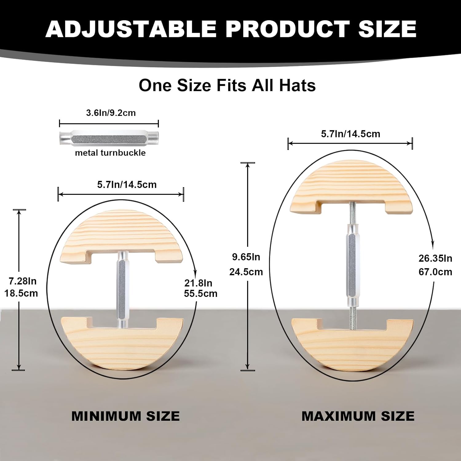 Hat Stretcher for Fitted Hats, Cowboy Hat Stretcher Fitted Hat 7 to 8 1/2, Adjustable Wooden Hat Jack Stretcher Fits All Caps - Image 5