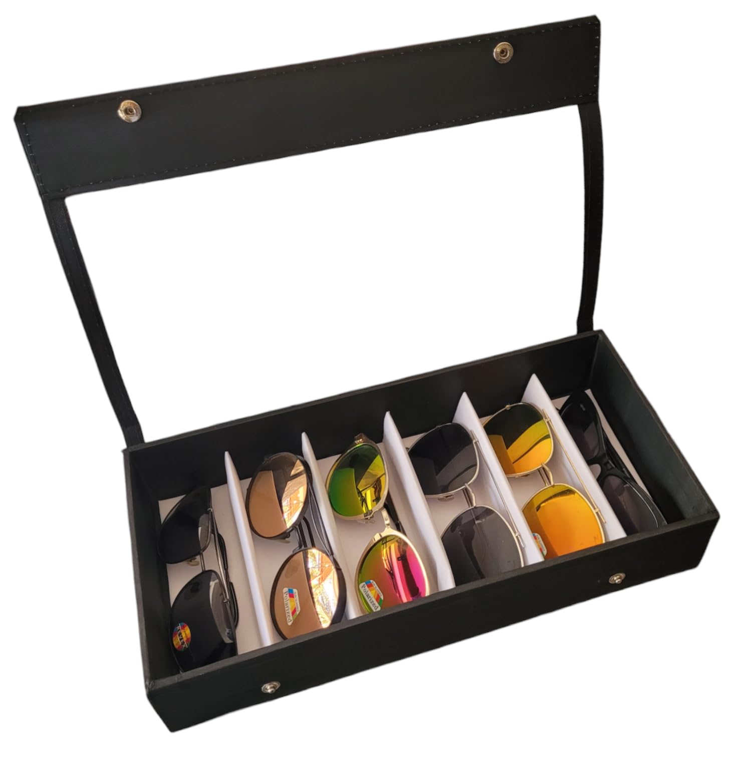 Sunglass,Goggles, Eyewear Leather Storage Box Case Cover Organizer Compartment, Easy to Handle Stylish Design | Multicolor | clr b 6