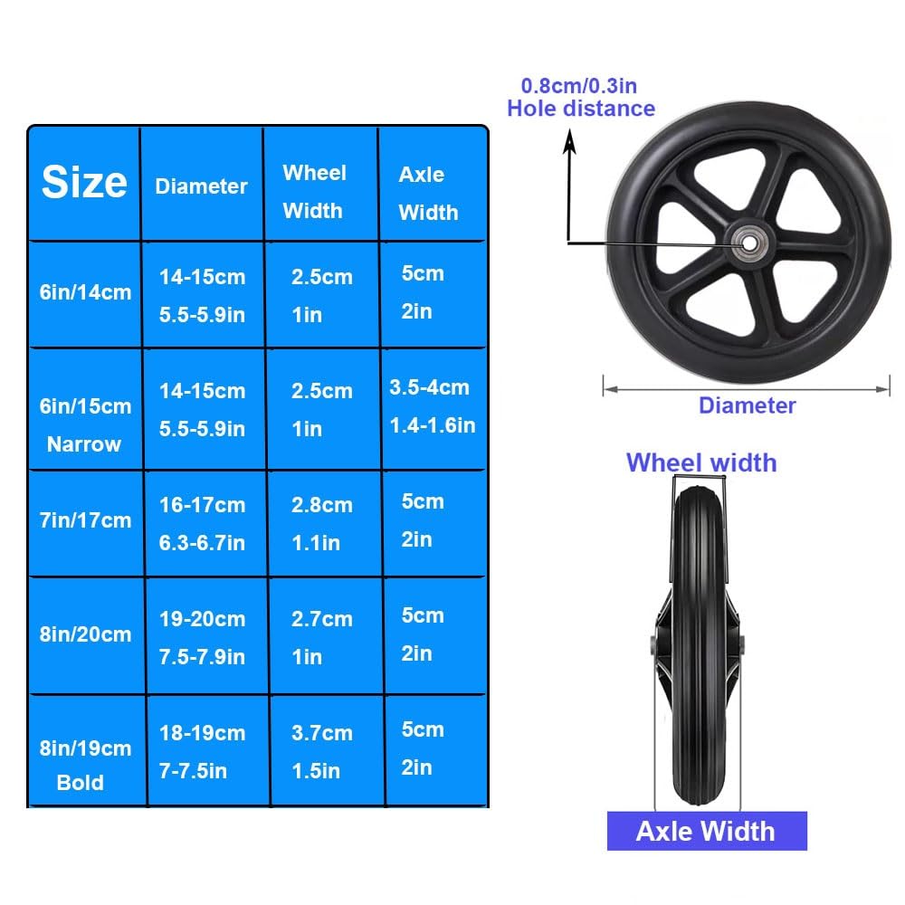 Silla de ruedas, Paquete de 2 ruedas de repuesto for sillas de ruedas, andadores y andadores de 6 a 8 pulgadas(8inch-19cm)