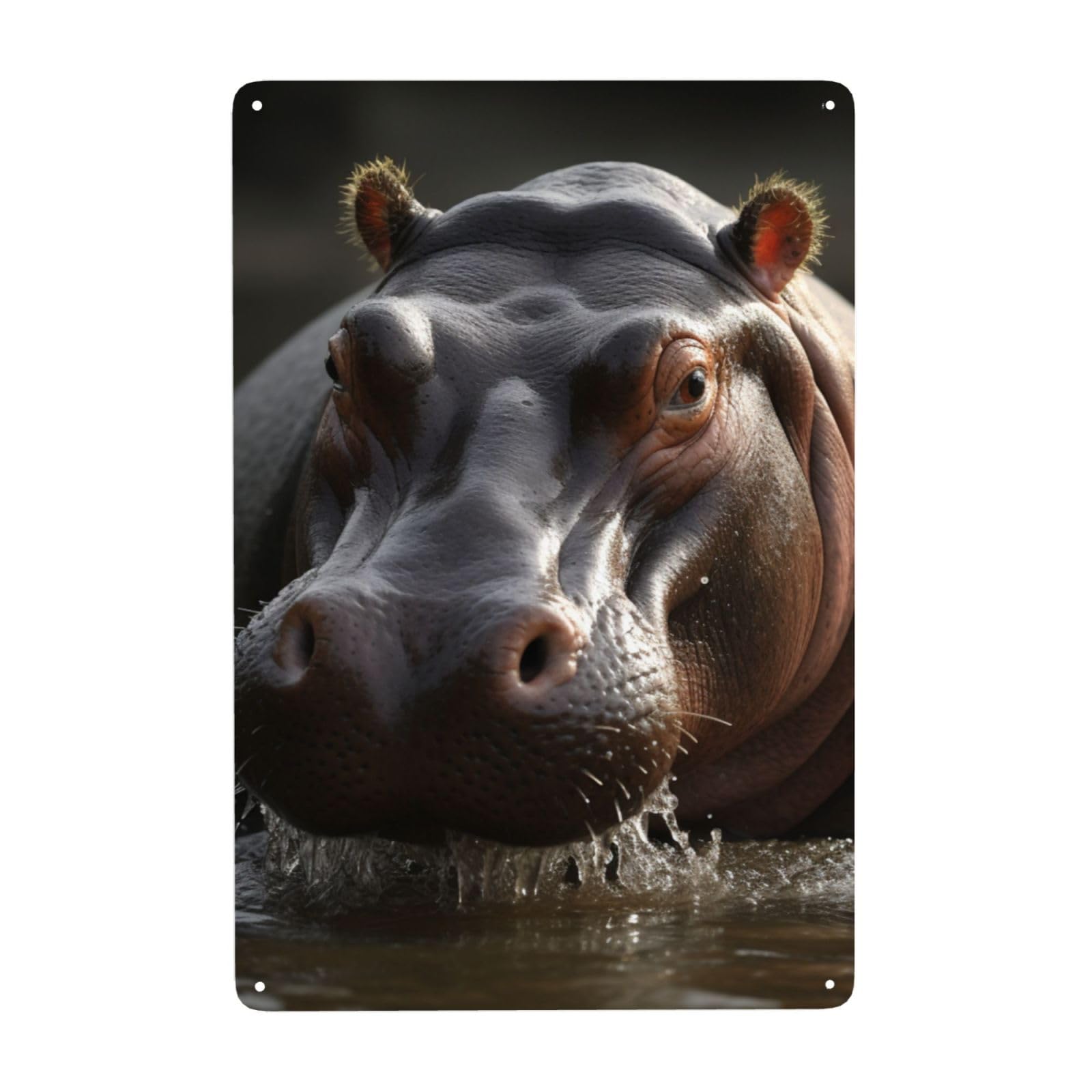 Fodpand White Vintage Tin Signs Metal Retro Wall Art Decor - Wall Hanging Decorative Plaque 8X12 Inch, Hippo Metal Signs For Home Yoga Cafes, Funny Metal Poster For Gifts