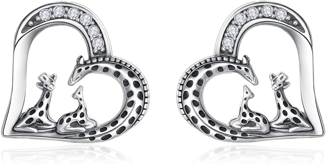 TANGPOET Giraffe Stud Earrings for Women Mom 925 Sterling Silver Gold Plated Mother Daughter Giraffe Jewelry Gifts for Mothers Day Birthday Christmas