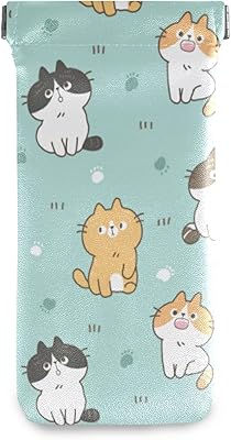 susiyo Cute Cat and Paw Green Glasses Case Portable Microfiber PU Leather Soft Sunglasses Bag Eyeglasses Pouch Holder Squeeze Top for Women Men