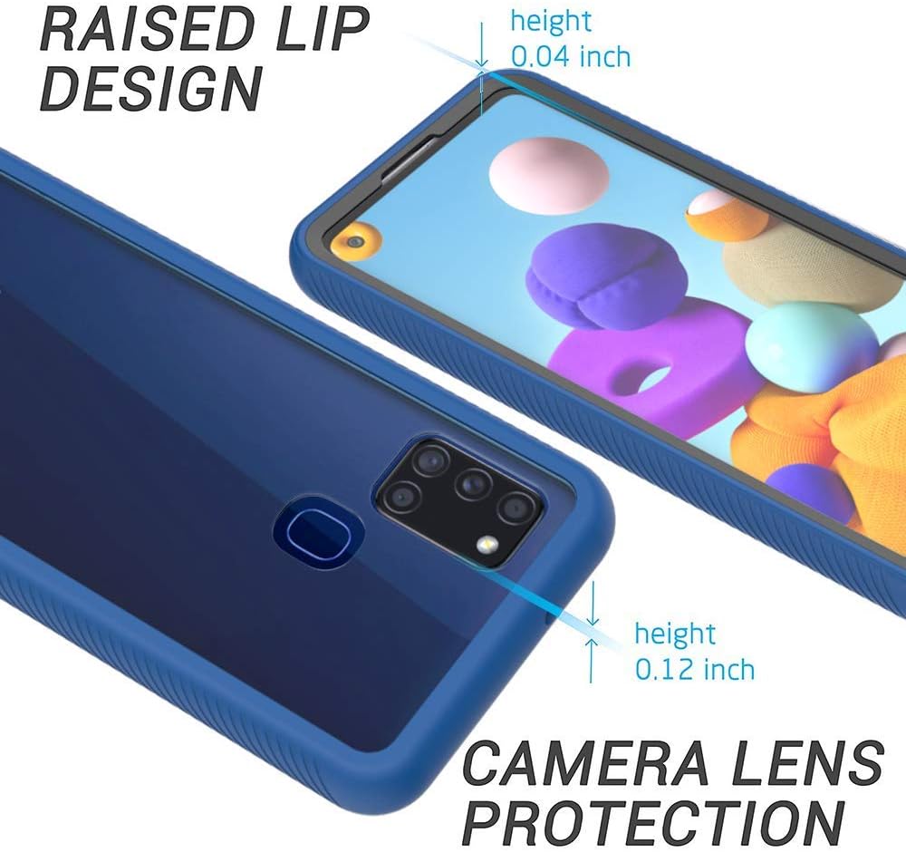 ONOLA Case for A21S Phone Case,Three Defense Built-in Screen Protector Crystal Clear Full Body Shockproof Slim Fit Cover for Samsung Galaxy A21S Phone Clear (Blue)