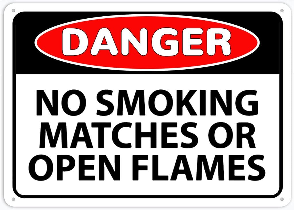 8"x12" Aluminum Metal Sign - Danger No Smoking/Matches/Open Flames - For Garage, Parking, Yard, Road Warning