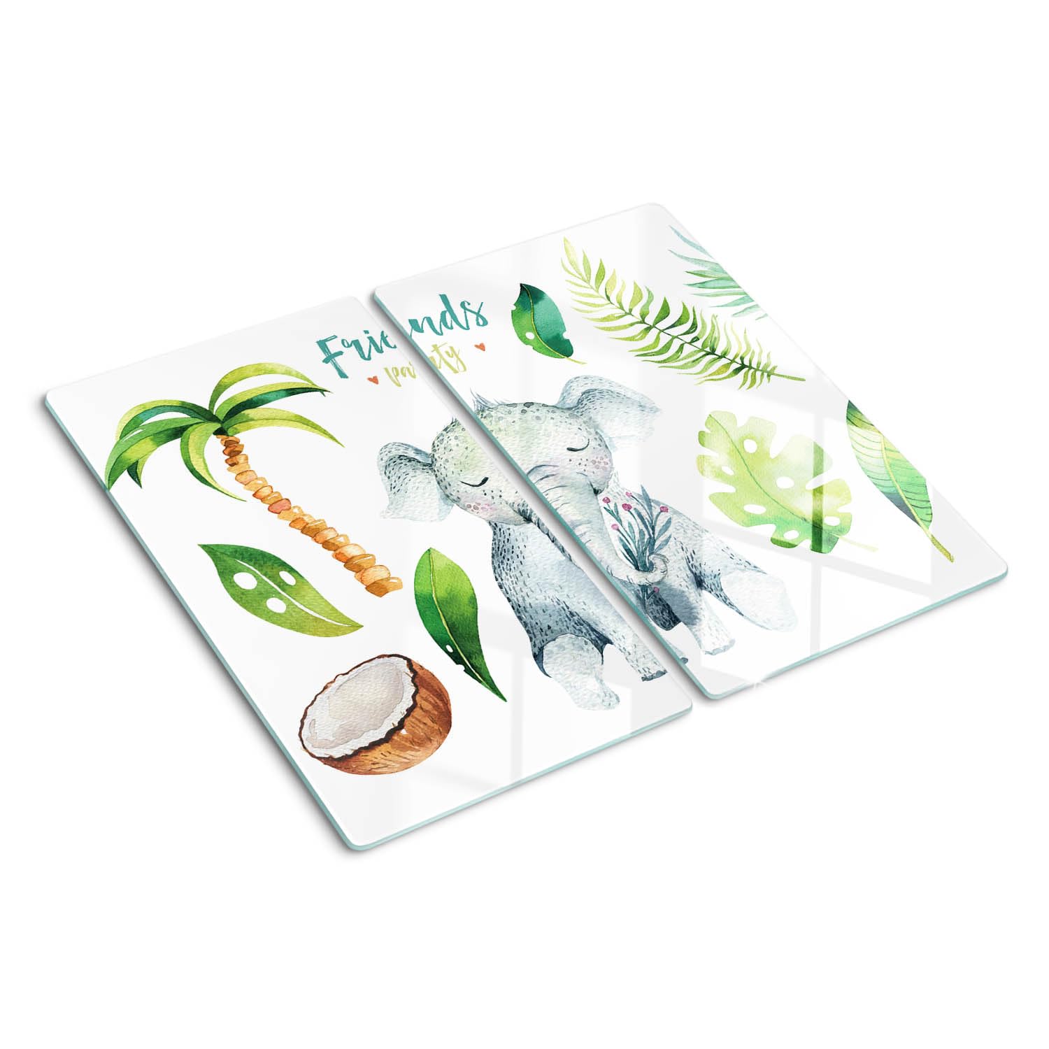 Planche à découper 2x30x52 cm en verre pour cuisine moderne motif Branche Perroquet