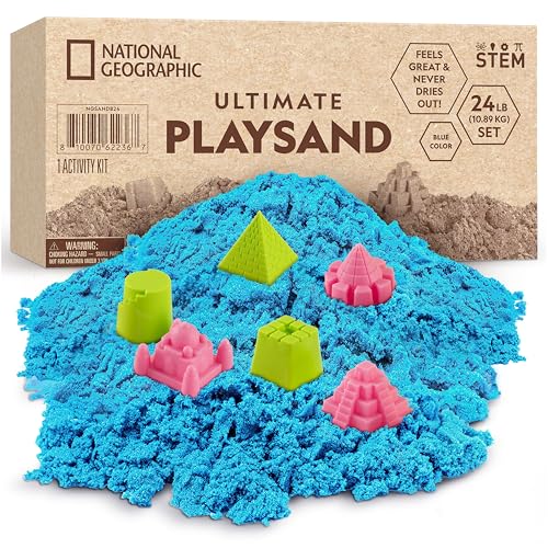 National Geographic Moon Sand - 24 Lb. Bulk Play Sand Kit with 6 Castle Molds (Blue) - A Fun No Mess Sensory Activity, Kids Fake Sand Play Set, Sensory Bin Filler