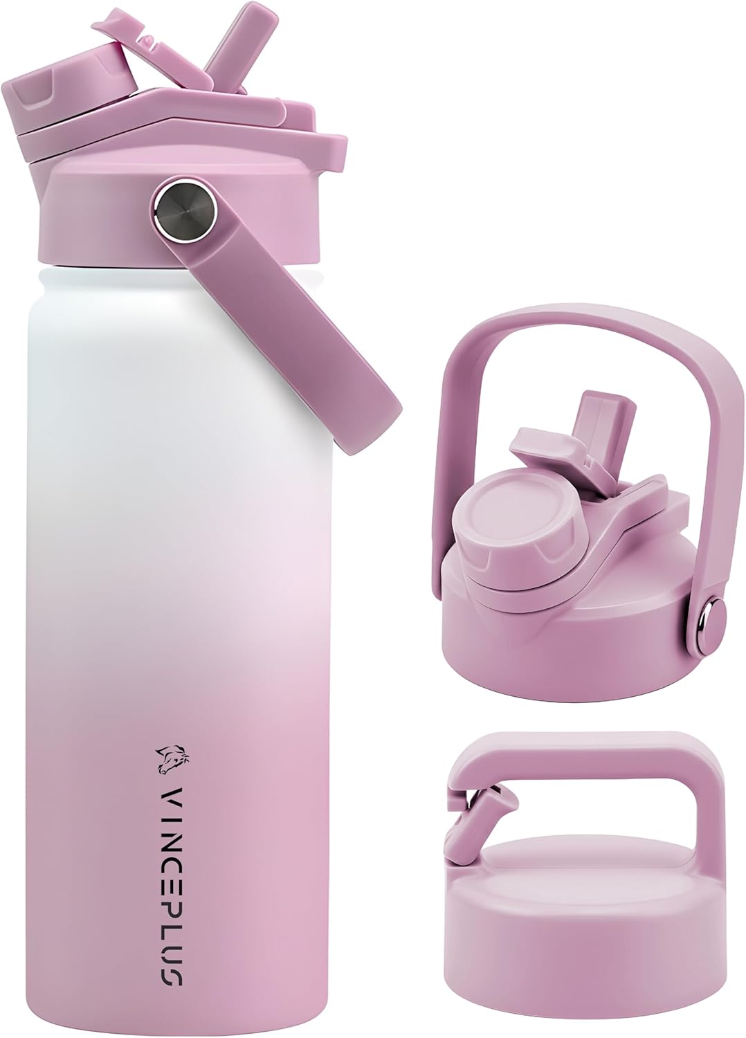 18oz Stainless Steel Water Bottle with 2 in 1 Lid | Triple Wall Vacuum Insulated Water Bottle| Leak-Proof, Carry Handle, Wide Mouth Travel Mug | BPA-Free for Kids & Adults (White/Pink, 18oz)