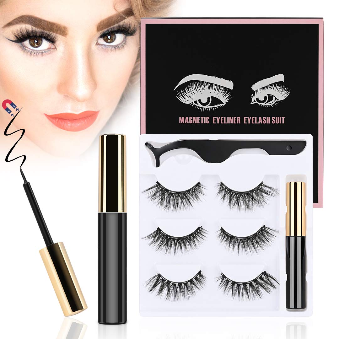 ToyRis Magnetic Eyelashes with Eyeliner Kit - 3 Pairs 10 Pairs Waterproof Reusable 3D 5D Natural Look False Lashes with Tweezers No Glue Needed (3 Pairs (Mixed))