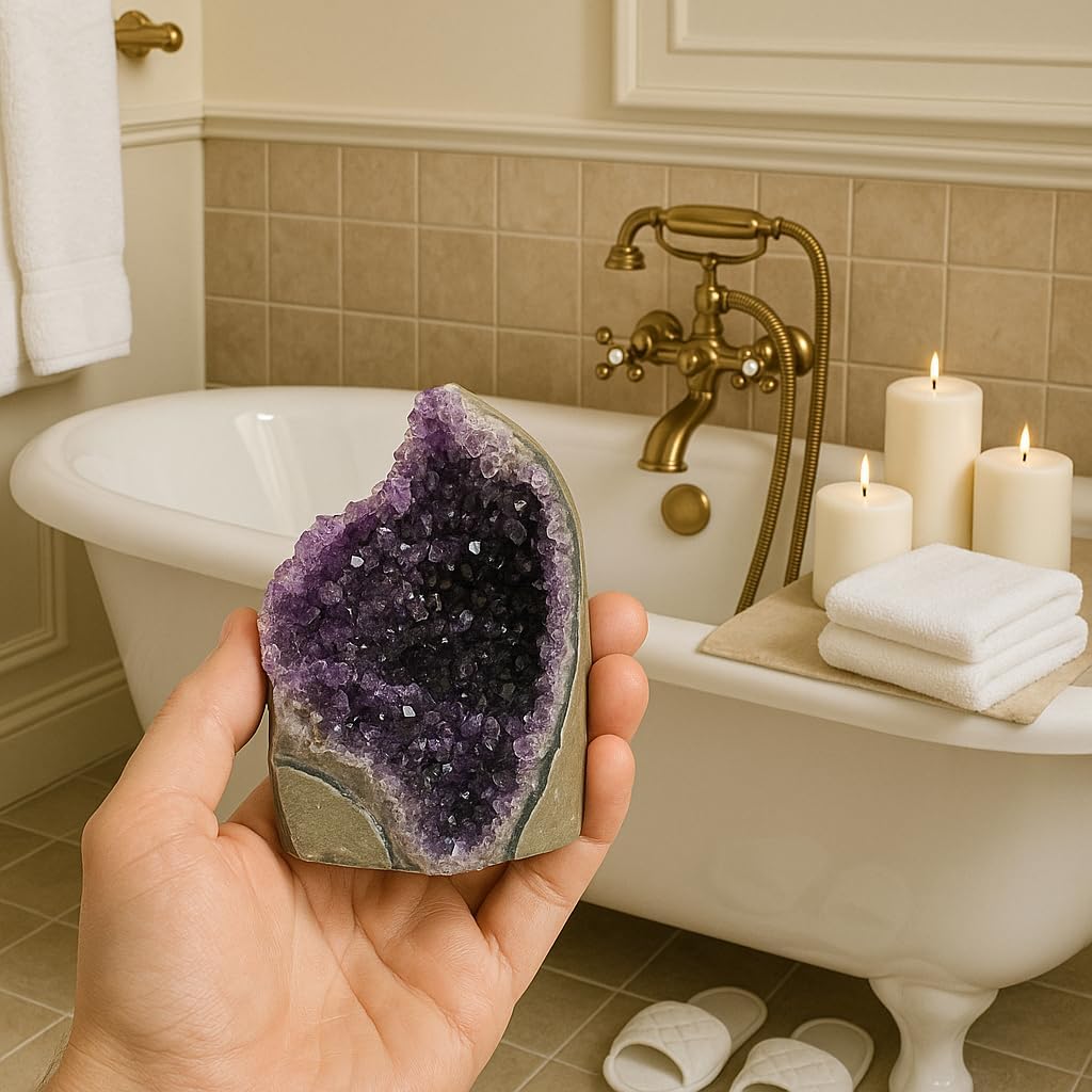 Amethyst Crystal (Approx. 0.882 lb–1.1lb, 3.15”–3.25”) Raw Amethyst Cluster Healing Crystals and Stones Reiki Chakra Tower Purple Quartz Geode for Spiritual Decor Crafts Protection