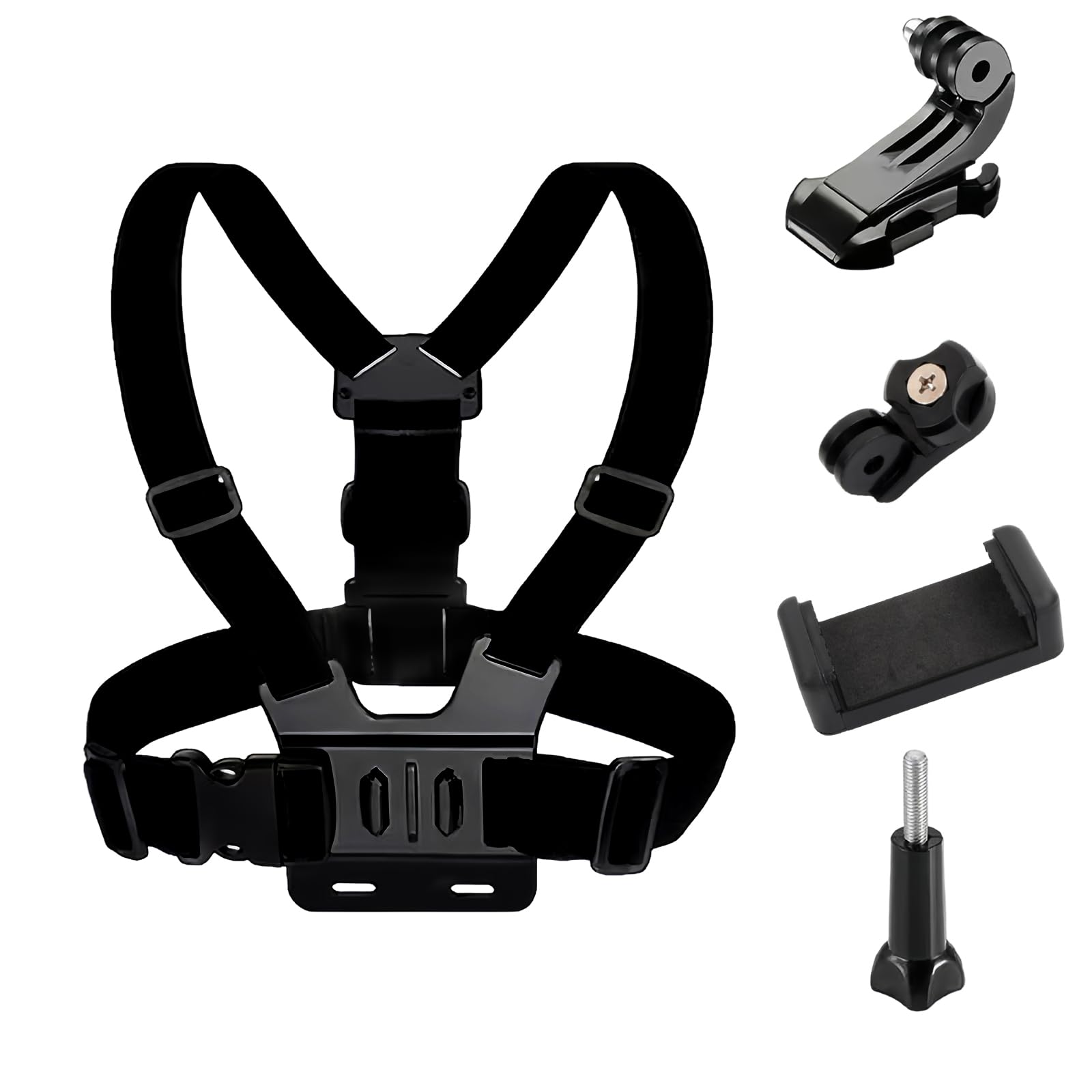 2 en 1 Soporte para Correa de Pecho para Cámara de Acción, Arnés de Pecho de Soporte para Teléfono Celular, Soporte de Pecho para Cámaras Deportivas, Correa de Arnés Ajustable para Teléfonos Móviles