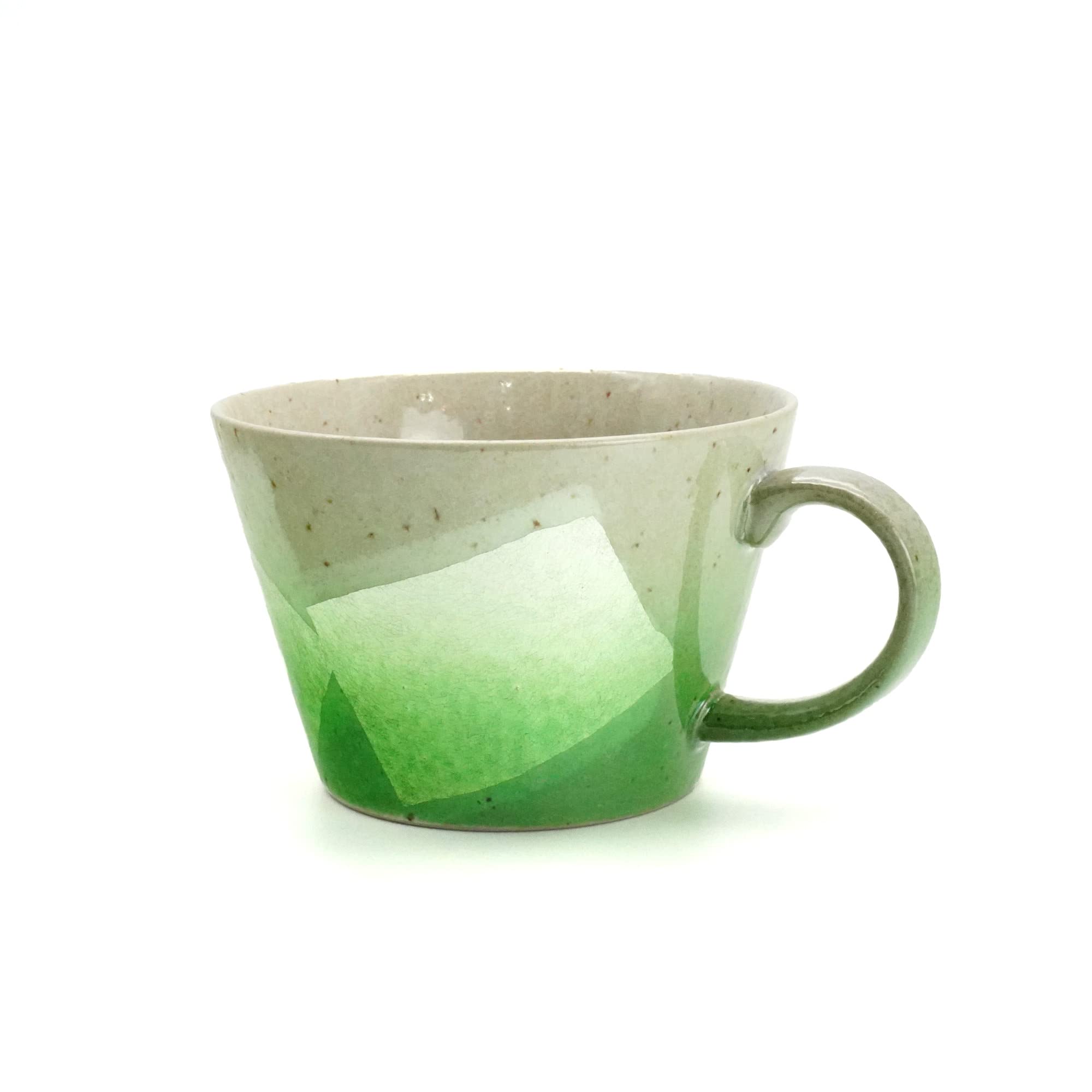 北山堂 Japanese Soup Mag Cup, silver foil Green, Kutani Yaki (Ware) Pottery, Great Gift φ:4.3in H:2.7in (Capacity 200cc, 6.7Oz)