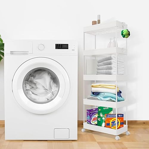 Miniatura 5 de SPACEKEEPER 5-Tier Storage Cart Organizer Rolling Utility Cart, Mobile Shelving Unit Slide Out Storage Shelves for Kitchen Living Room Bathroom