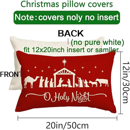 Miniatura 2 de RABUSOFA Fundas de almohada de Navidad de 12 x 20 pulgadas, almohadas de Navidad, fundas de almohada de noche santa, fundas de cojín rojas, Joy,Oh