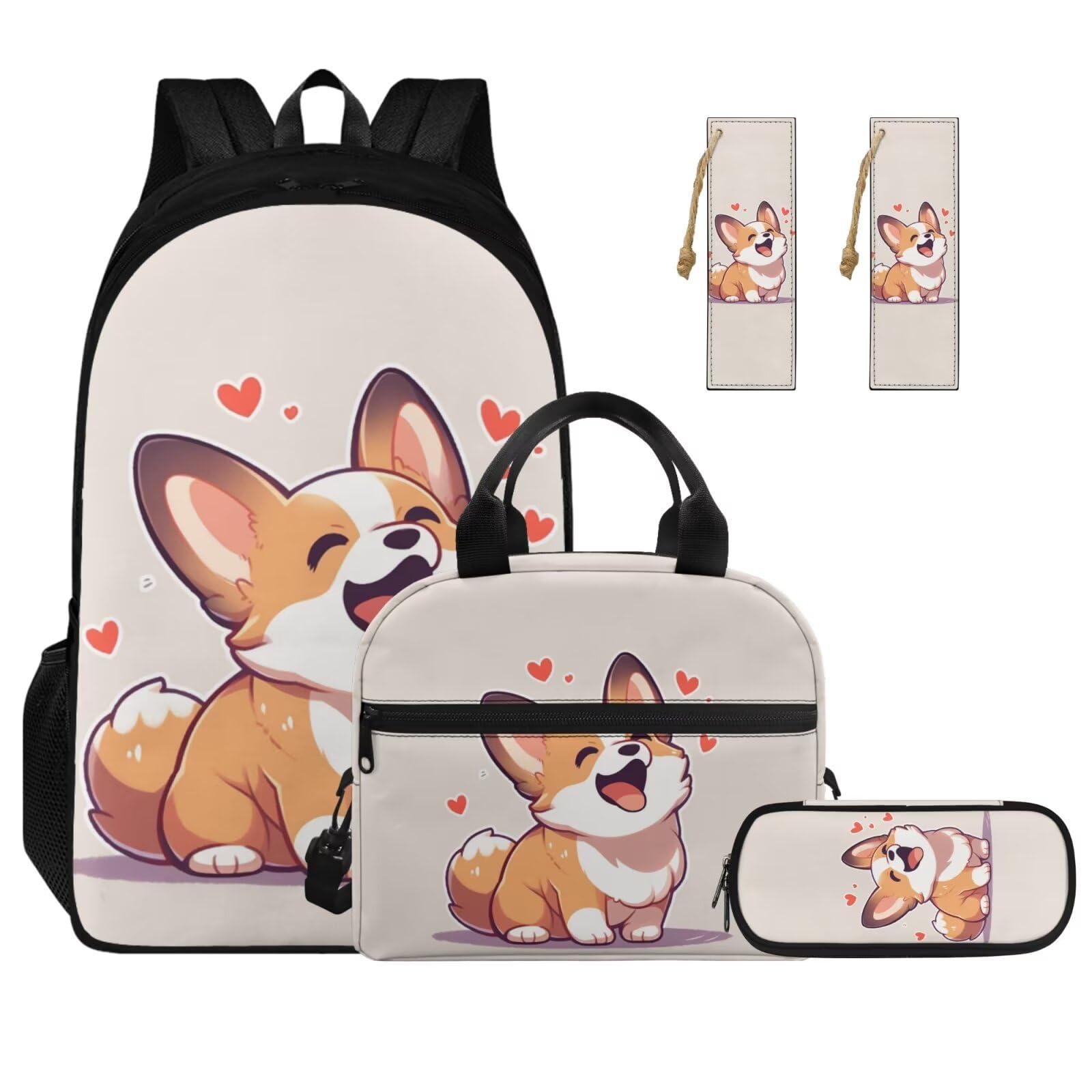 Ystardream Corgi Backpack for School Girls Bookbag with Lunch Box Set of 4 School Backpacks Matching Combo for Girls - Funny Bookbag and Pencil Case