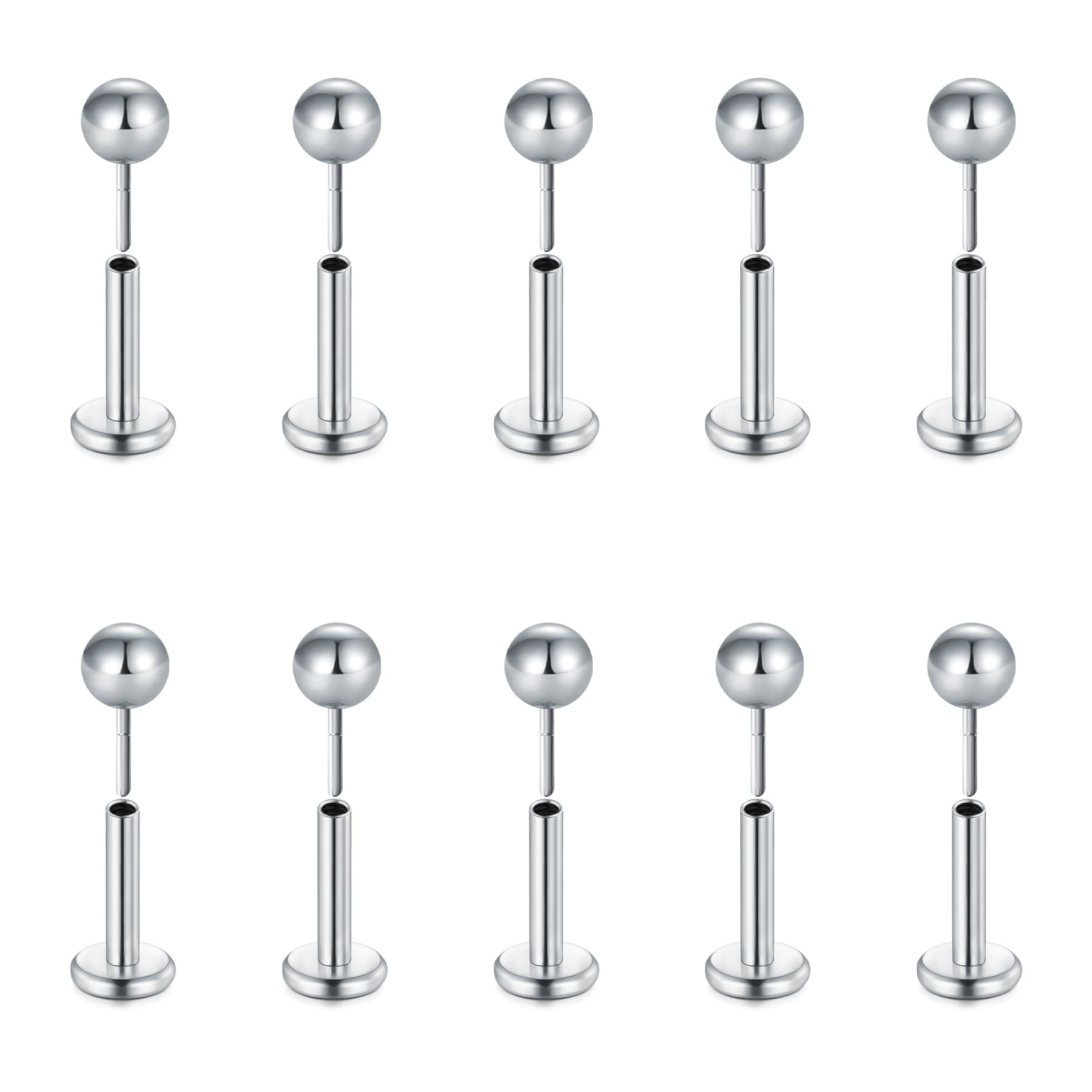 Briana Williams 10pcs 1.2mm 316L Acero Inoxidable Labret Labio Piercing Tragus Helix cartílago Pendiente Barbell Stud, 6-8 mm Longitud de la Barra — view 15