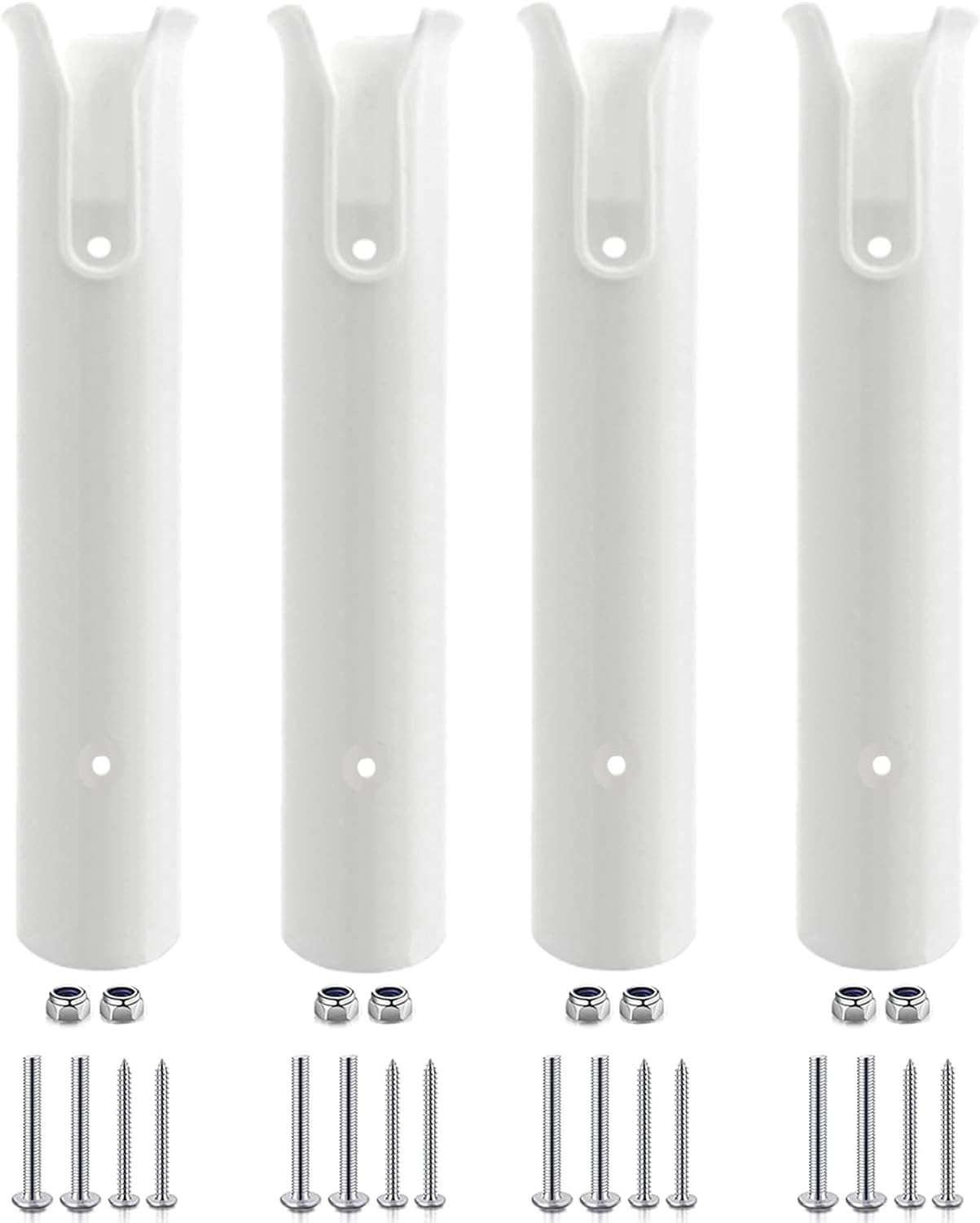 JT-HLM Fishing Rod Holder Bracket Wall Mounted Boat Side Mount Tool Holder Tube Links with Screws 2/3/4/6 Pole Tube (White/Black) (4-Pole White)