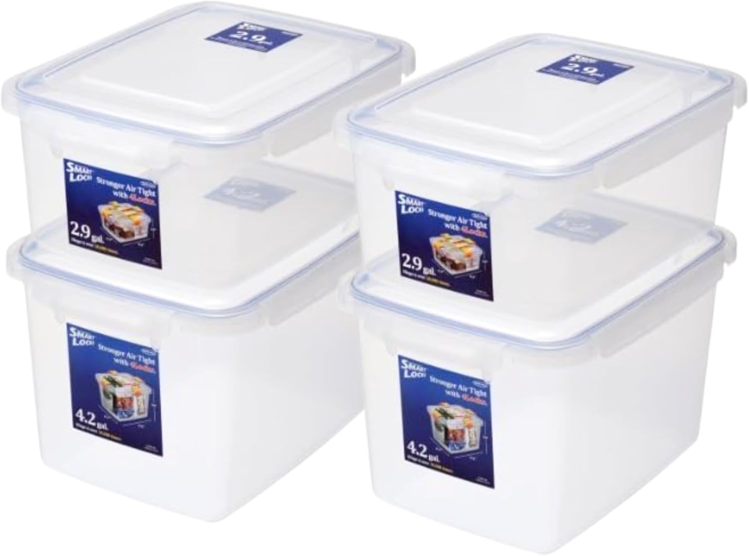 Lustroware Jumbo 8-Pieces Food Storage Container Set with Lids – Airtight, BPA-Free, Stackable, 2.9 & 4.2 Gallon – Large Capacity Kitchen Organizer with 4-Side Locking Lids, Made in Japan