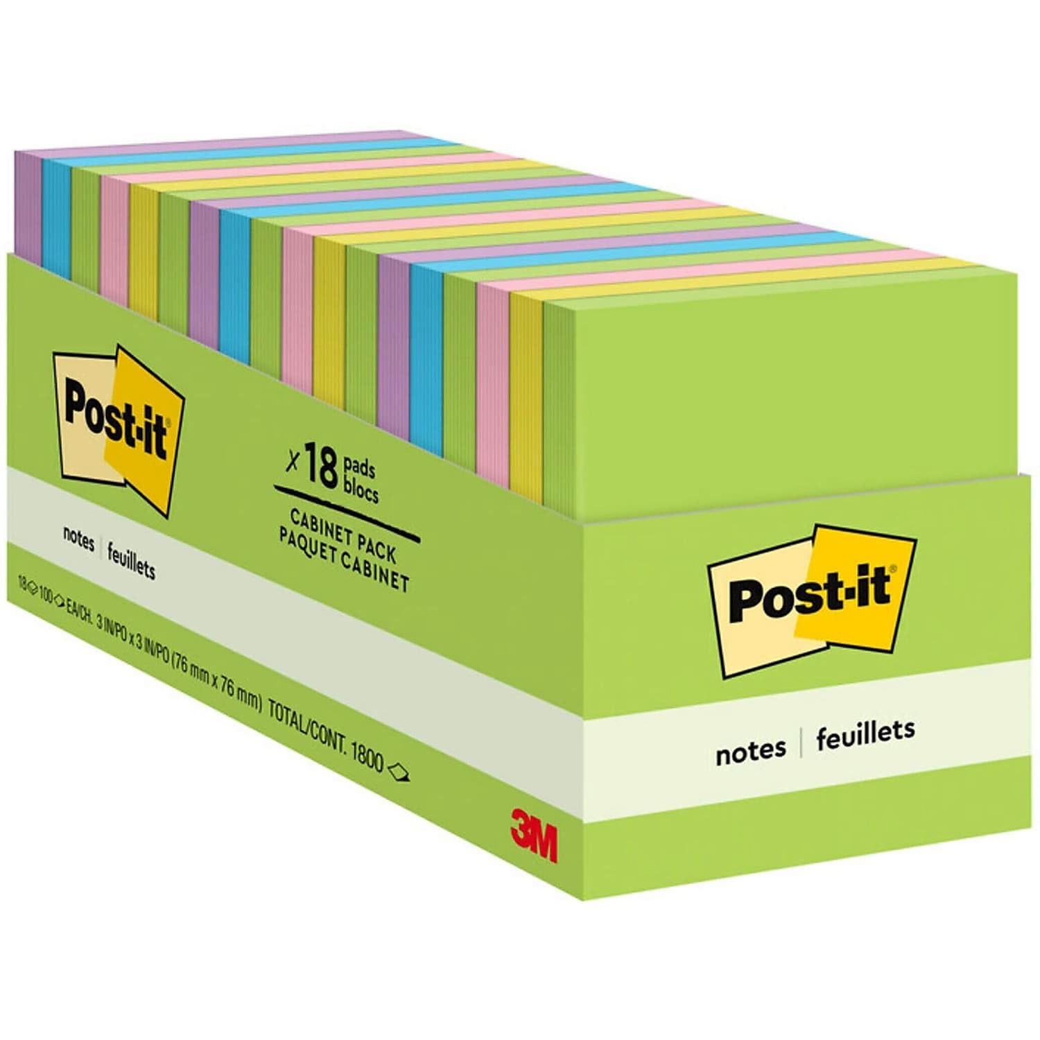 3M 65418Brcp Post-It Note Pads Cabinet Pack, 3 X 3, Jaipur Colors, 18 Pads/Pk