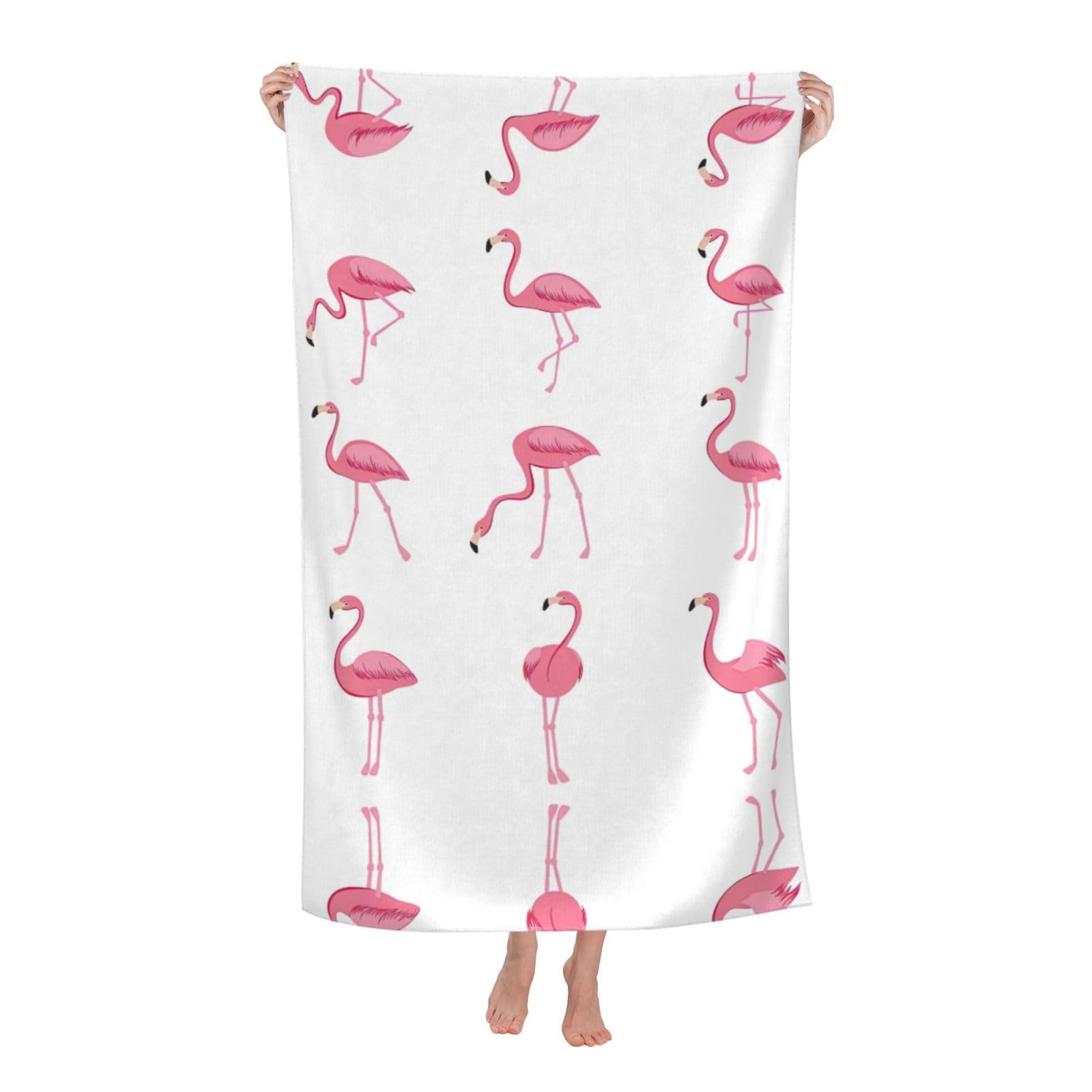 Oazcvbnn Women's White Flamingos On Print Adult Beach Towel Summer Travel Pool Vacation Swimming Fitness Outdoor Adventures