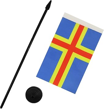 Aland Table Flag 4'' x 6'' - Aland - Finland Desk Flag 15 x 10 cm - Black plastic stick and base - AZ FLAG