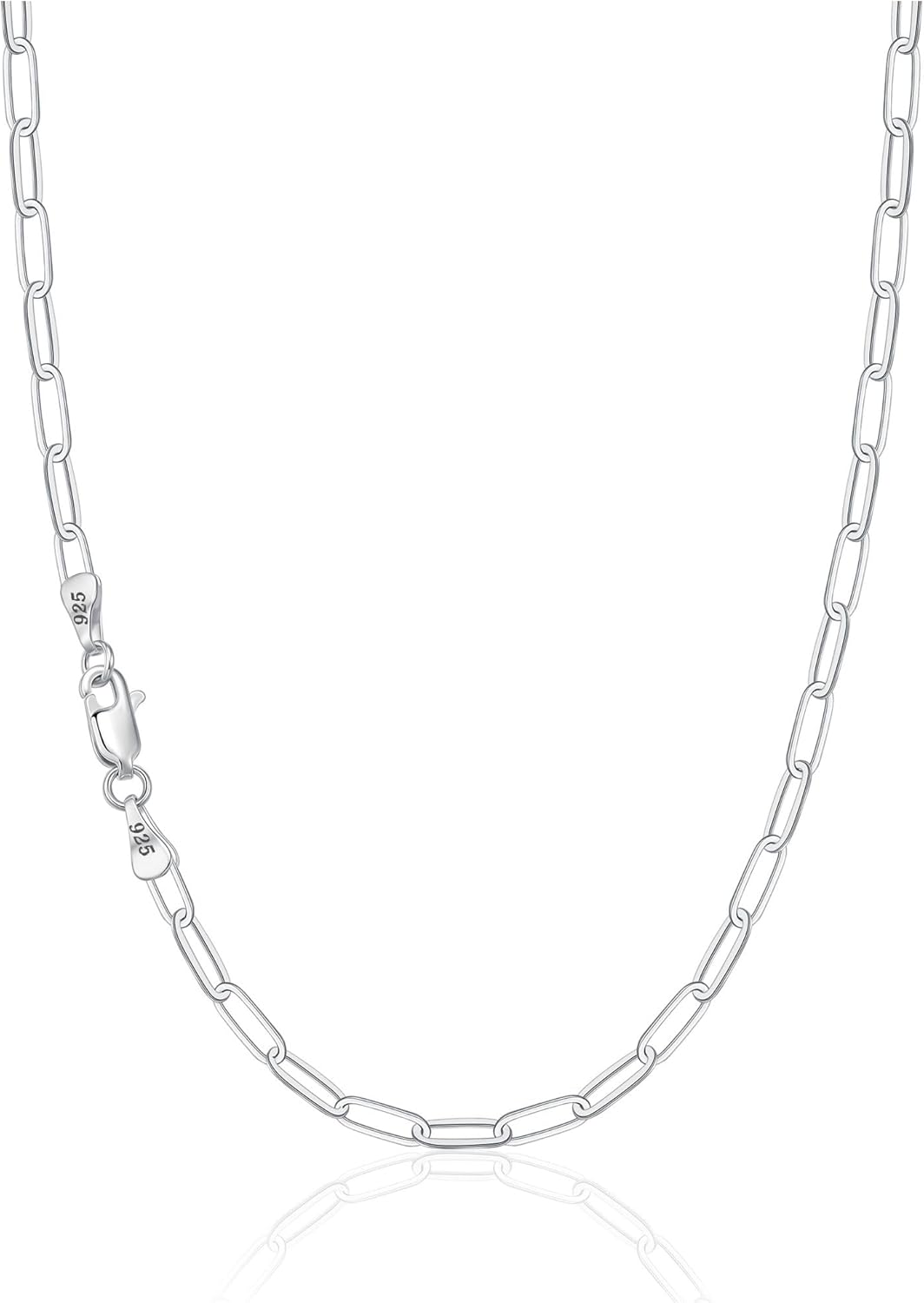 IEFWELL 925 Sterling Silver Plated Chain Necklace for Women Men - 3.5mm Sterling Silver Paperclip Chain Necklace, 16/18/20/22/24 Inches Hypoallergenic Sturdy Chains, Jewelry Gifts for Her