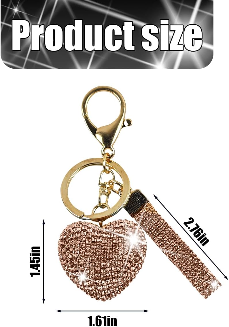 Bling Car Keychain, Crystal Rhinestone Love Heart Vehicle Key Chain, Cute Auto Keyring Accessories, Universal Fit (Champagne) image 2
