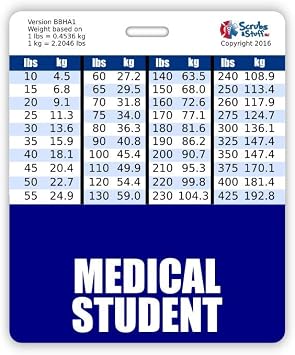 Medical Student Badge Buddy Horizontal w/Height & Weight Conversion Charts Oversized, Navy