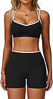 QBGJTD Women's 2 Piece Color Block Workout Set: Sports Bra & High Waist Scrunch Butt Shorts for Gym Yoga