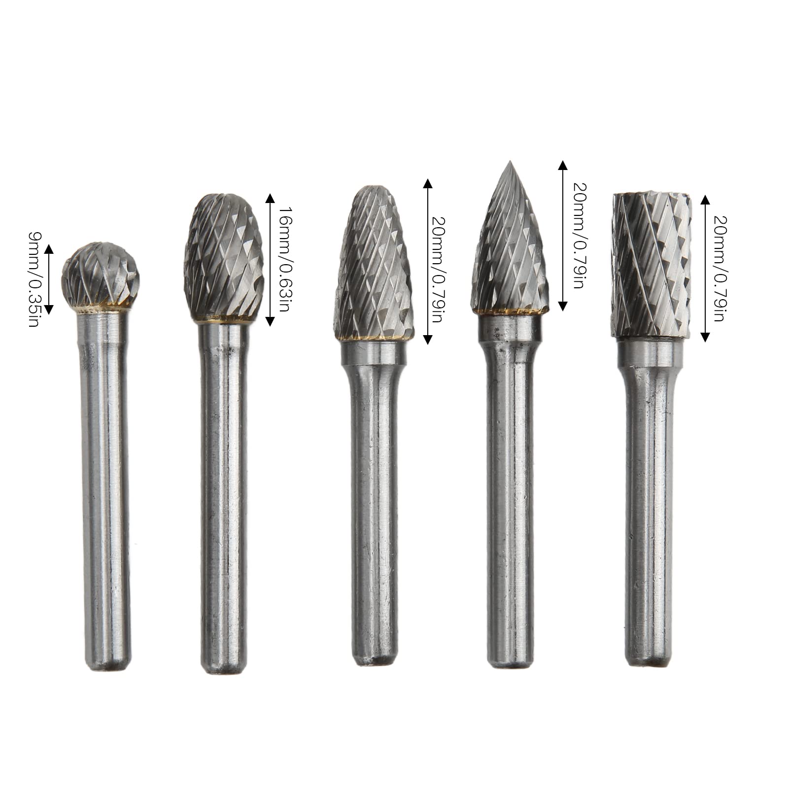 Juego de 5 Fresas Doble Corte de Carburo de Tungsteno 6x10 mm para Tallado Industrial en Mecánica, Aviación y Automoción (ADEFG)
