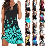 Damen Sommerkleider Böhmisch Kleid Halfter Ärmellos Blumenkleid Strandkleid Lang Kleider Casual Blumenkleid Sexy V-Ausschnitt MaxiKleid Elegant Frauen Tie-Dye Druck Gestreiftes Leibchen