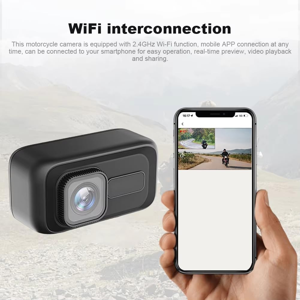 Enregistreur de Moto, Enregistreur de Cyclisme 2K 1080P Nocturne WiFi Étanche et Anti-Poussière Enregistreur de Cyclisme Caméra DVR pour Moto