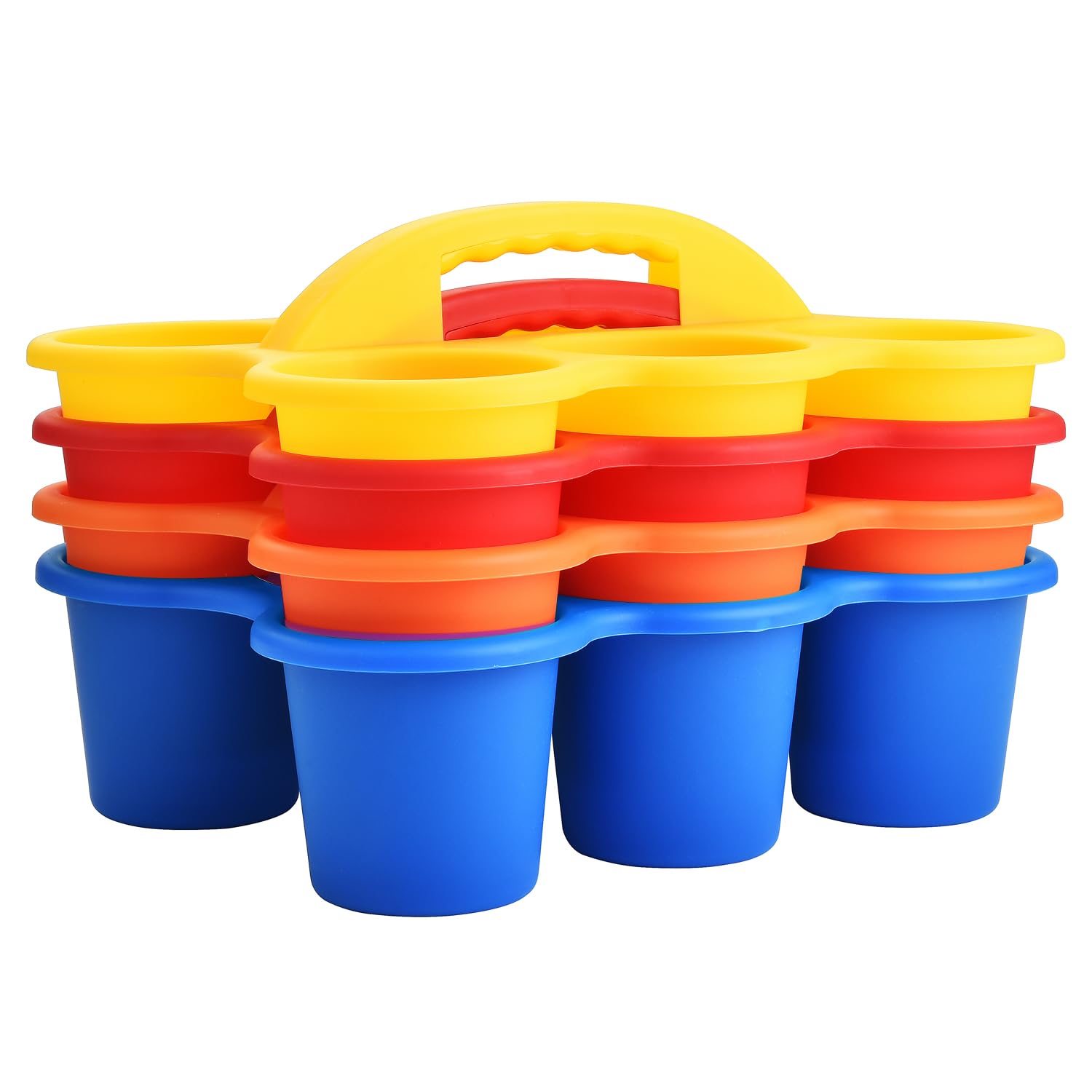 4 Pack Classroom Caddy Storage Basket with Handle, Plastic Drink Cup Caddy Holder, 6 Compartments for Kids, Table, Office, Arts, Crafts, Crayon,