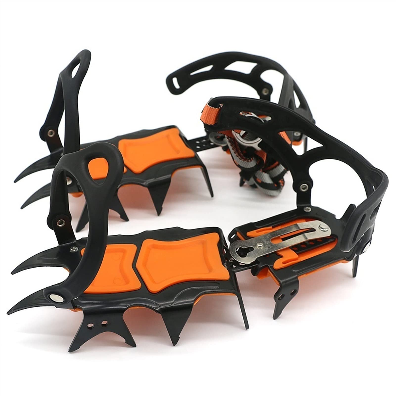 Schuhspikes 12 Zähne EIS Steigeisen Klettern Schuhe Greifer Eisgreifer Anti-Skid EIS Spikes Schnee Traktion Stollen Karabiner Bergsteigen (Color : 12 Teeth Manganese)
