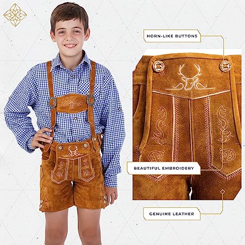 Image of BAVARIA TRACHTEN Child Lederhosen - Authentic Genuine Leather Lederhosen for Kids Age 3-14 (Boys & Girls) - Oktoberfest