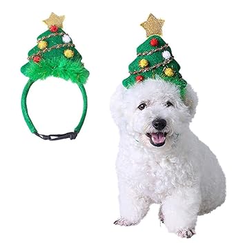 ANIAC Pet Green Christmas Hat Santa Cap Adjustable Xmas Tree Headdress Wedding Headgear Cute Head Accessories for Dogs (Small)