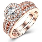 Vibrille Sterling Silver and Rose Gold Tone Vintage Multi-Row Engagement Wedding Band Ring Sets for Women