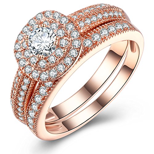 Vibrille Sterling Silver and Rose Gold Tone Vintage Multi-Row Engagement Wedding Band Ring Sets for Women Vibrille Sterling Silver and Rose Gold Tone Vintage Multi-Row Engagement Wedding Band Ring Sets for Women