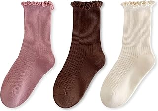 Calcetines para niños, niñas, jóvenes, con volantes, calcetines de algodón, para uso diario, suaves, transpirables, elásticos, con volantes, muchos colores para el día a día y la escuela