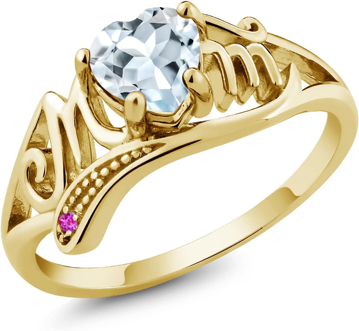 Gem Stone King 18K Yellow Gold Plated Sterling Silver 6MM Heart Shape Gemstone Birthstone Mothers Day MOM Ring For Women | Available In Size 5, 6, 7, 8, 9