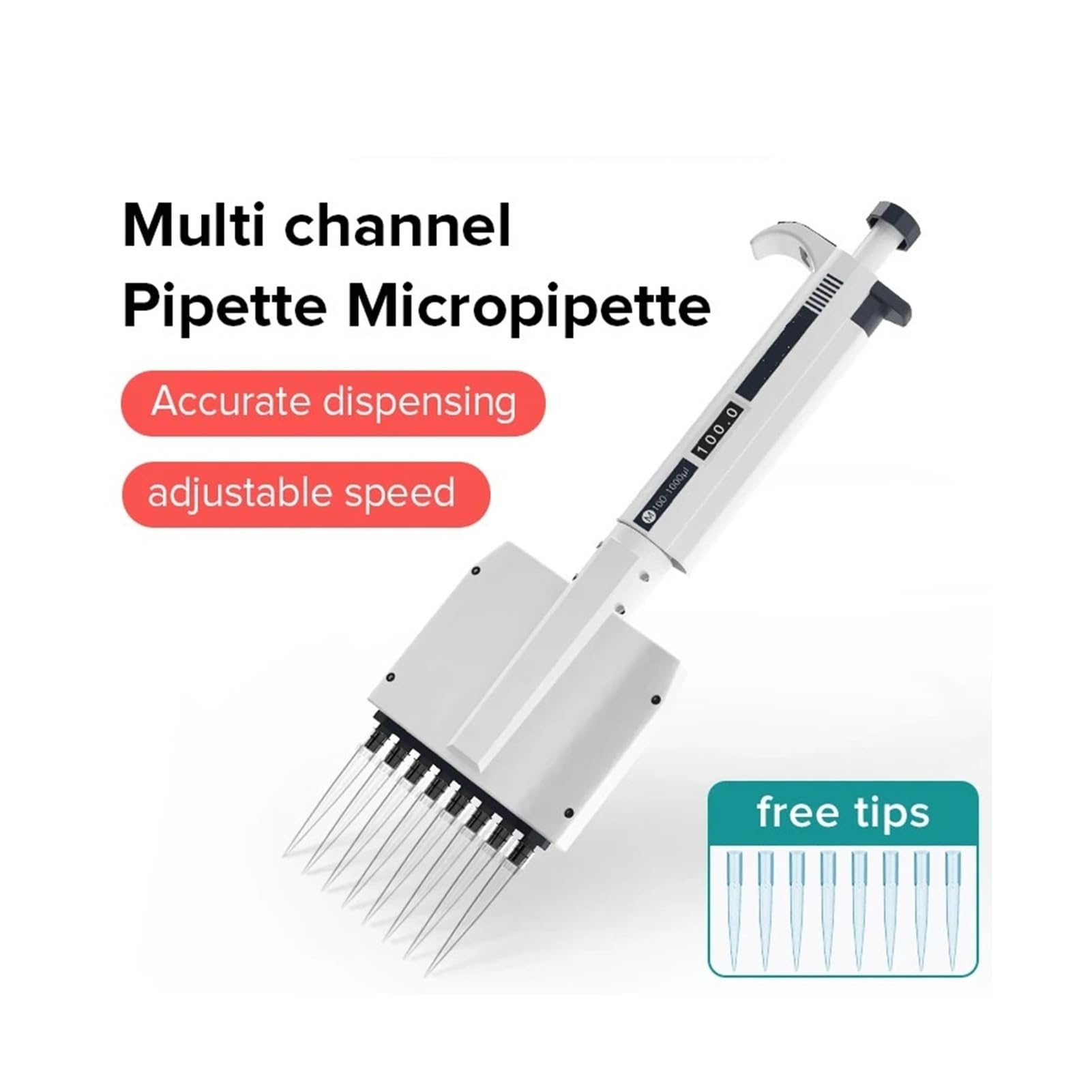 pipeta de laboratorio Pipeta multicanal Equipo de laboratorio Manual Micropipeta digital ajustable 8 canales Pipeta 12 canales(12 Channels 50-300ul)