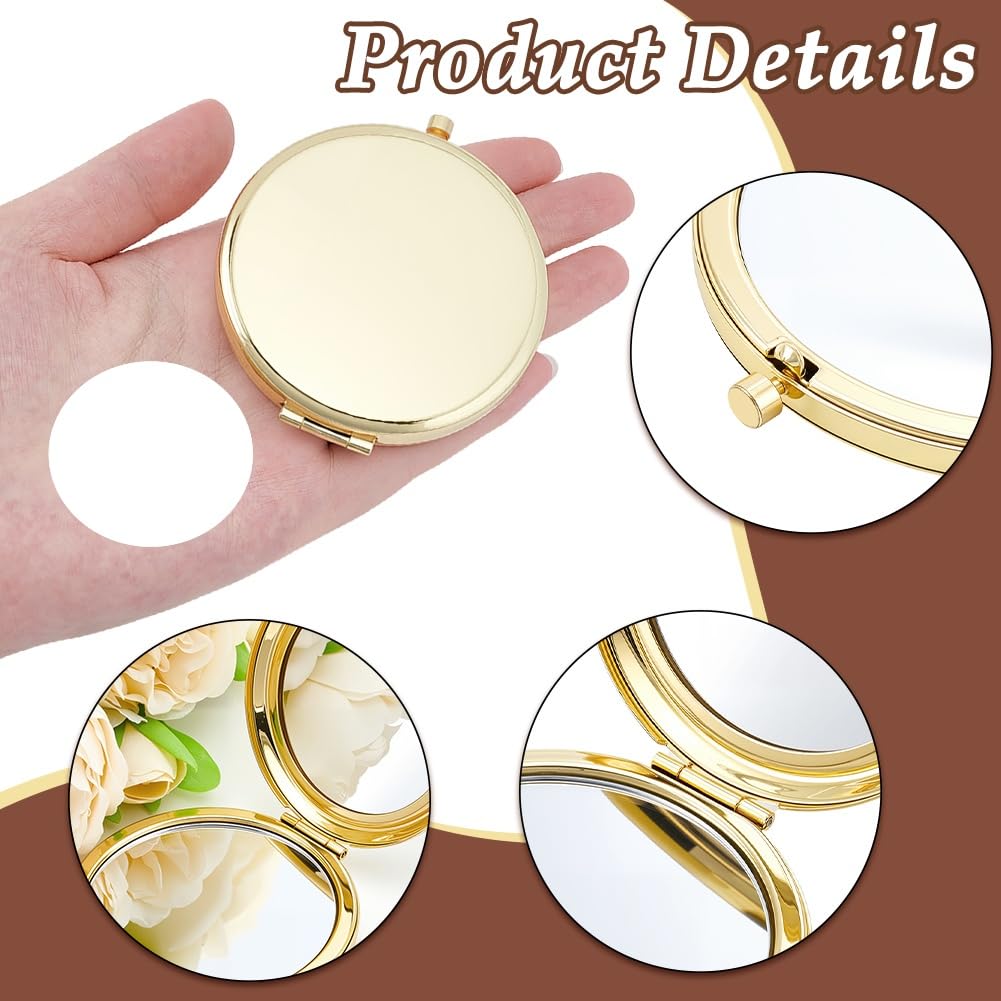 arricraft 10 espejos pequeños plegables de bolsillo para maquillaje, espejos redondos de metal dorado de doble cara con aumento 1X/2X para mujeres, viajes, trabajo, fecha