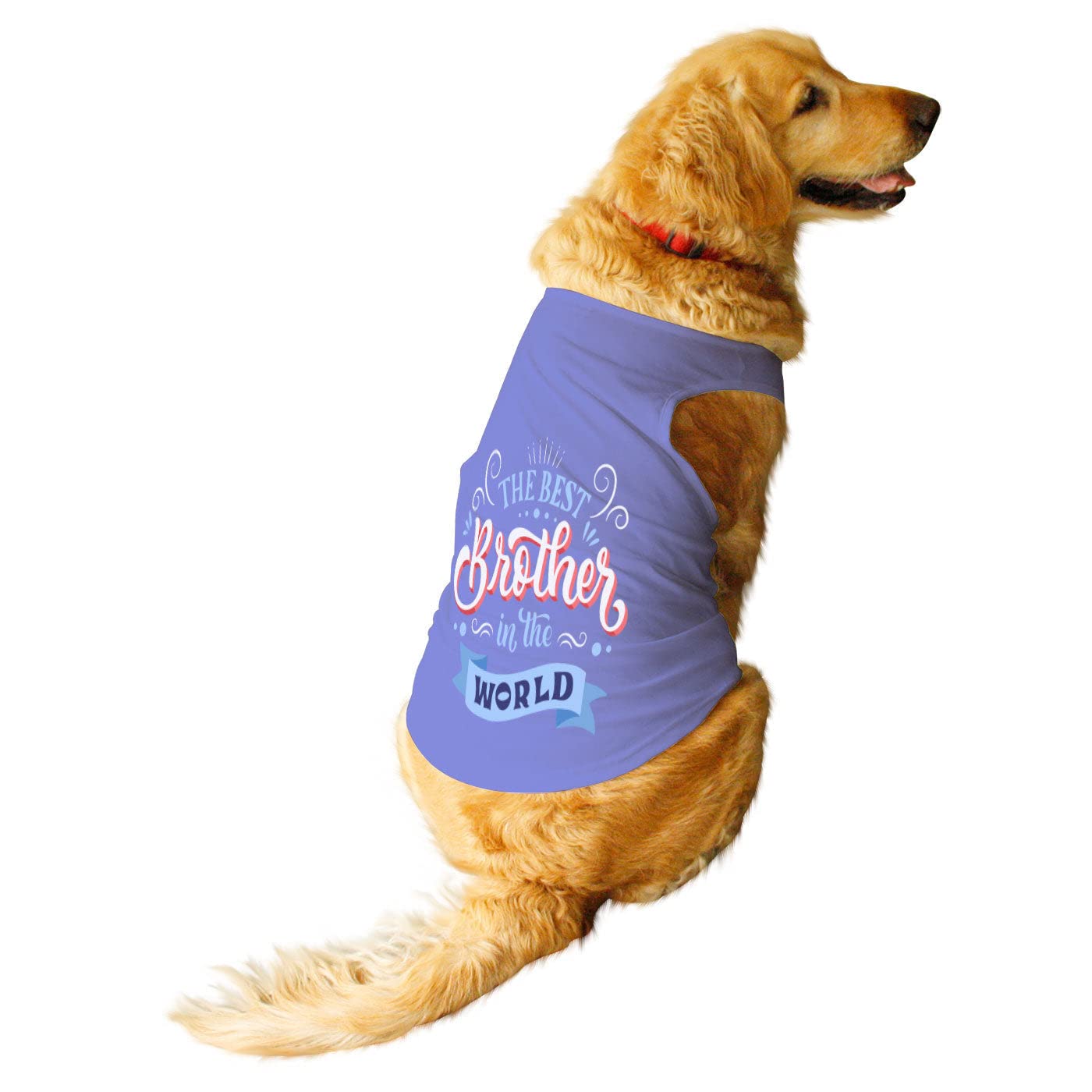 Ruse Pet Best Brother in The World Printed Dog Round Neck Sleeveless Vest Tank T-Shirt/Tees Apparel/Clothes/Tees Gift for Dogs(Lavender/XL)