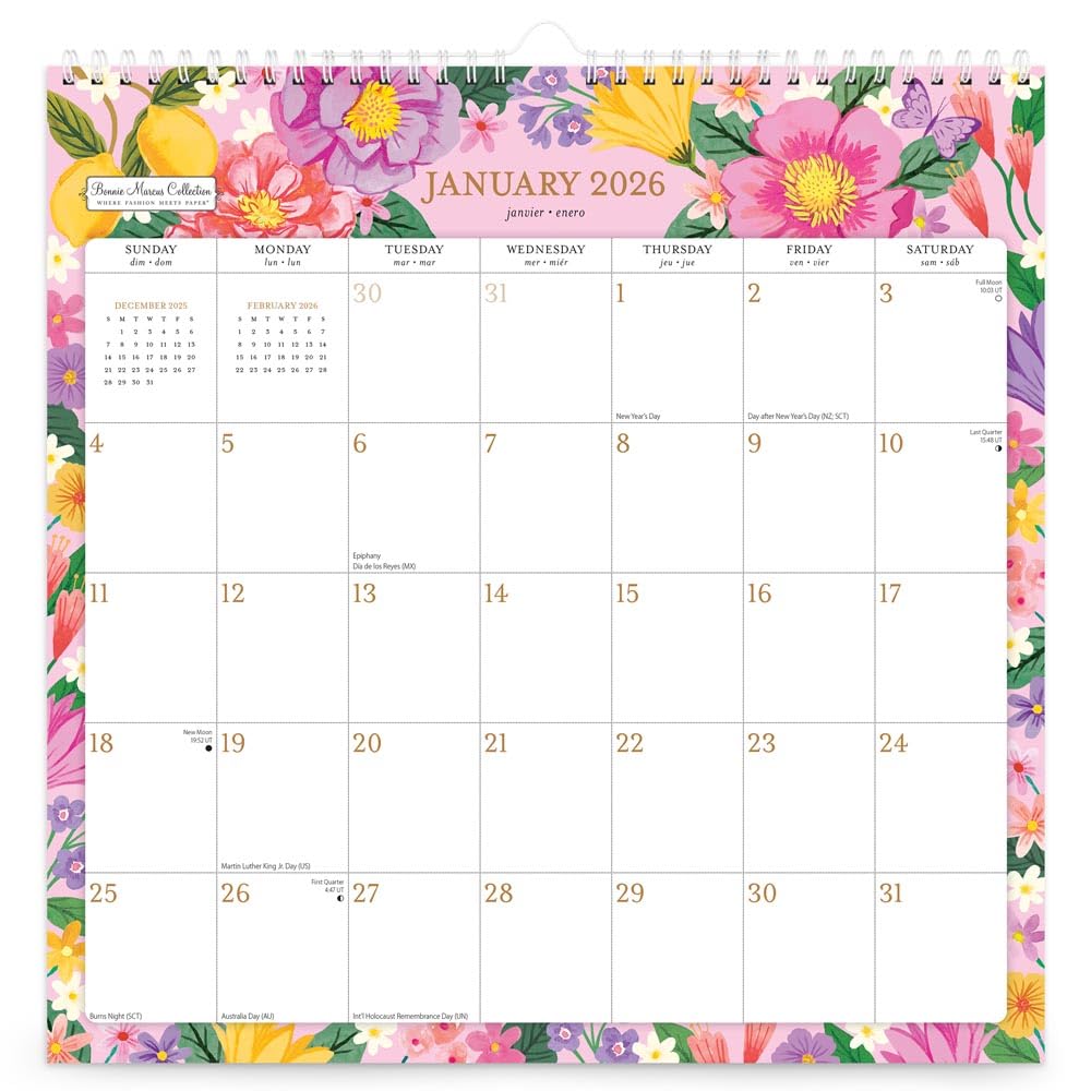 Calendrier 2026 Bonnie Marcus format carré 30x30 cm à suspendre avec autocollants
