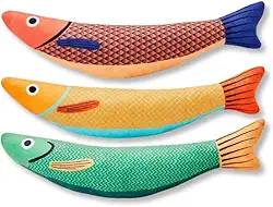Kit 3 Brinquedos de Peixe para Pets com Som Crocante – Pelúcia Premium Antimordida 22 cm – Diversão Interativa para Gatos e Cães de Pequeno Porte