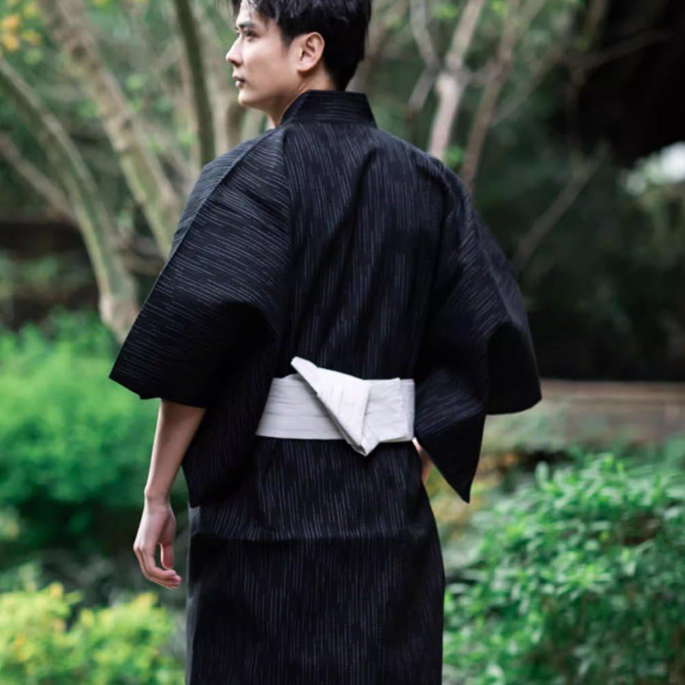 Kimono Japonés Tradicional Yukata para Hombre, Larga Yukata, De Baño Suelta con Cinturón para Sauna En Casa, Cosplay