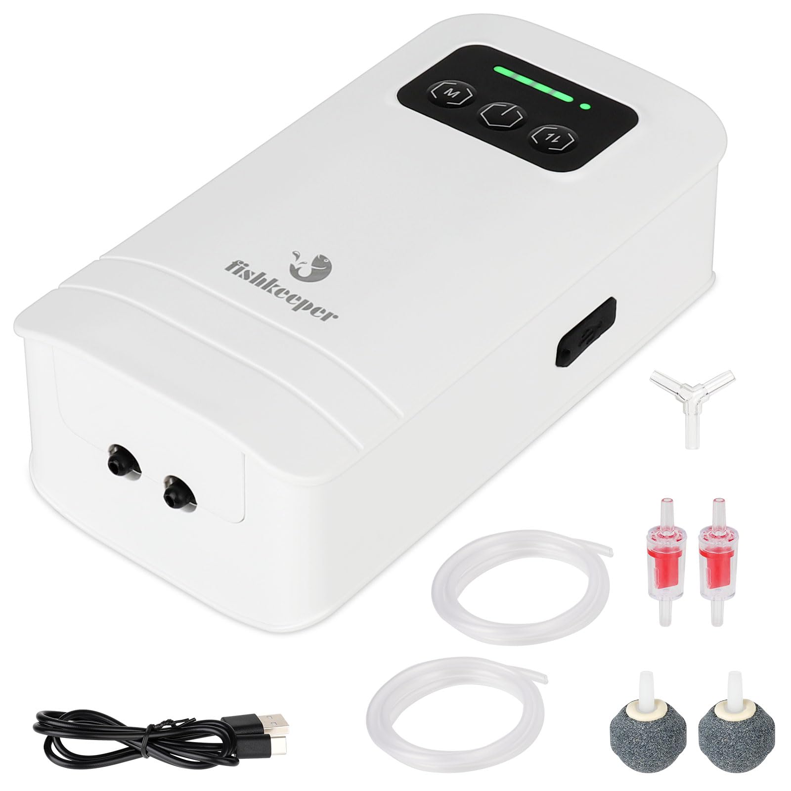 fishkeeper Battery Powered Aquarium Air Pump, USB Rechargeable Aerator Fish Tank Air Pump for 10-210 Gallons Portable Oxygen Pump for Outdoor Fishing,