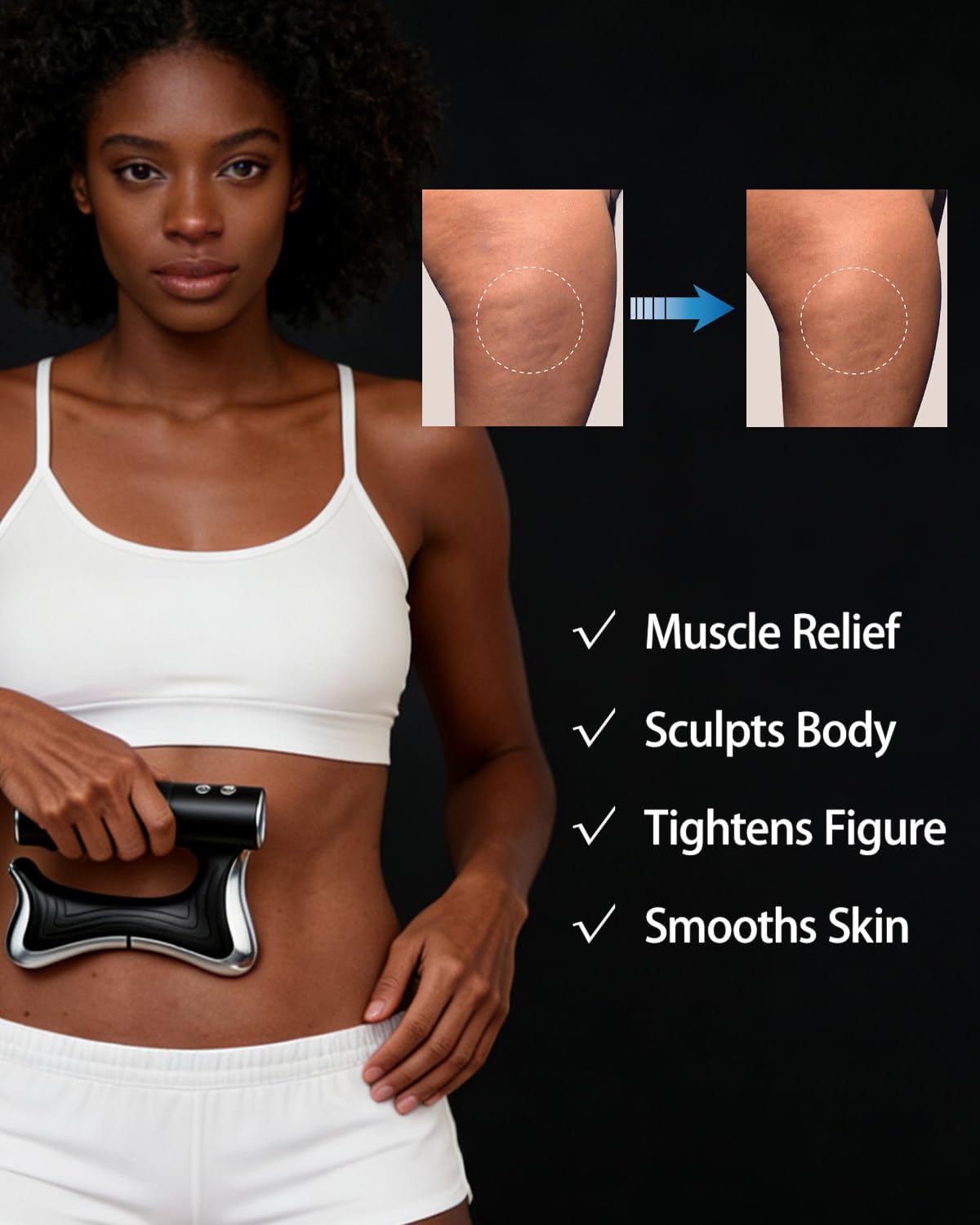 Electric Muscle Scraper Tool with Vibration,Massage& Heat, Portable Gua Sha Massager for Full Body Muscle Recovery, Relaxation, and Pain Relief (Black-Gel)