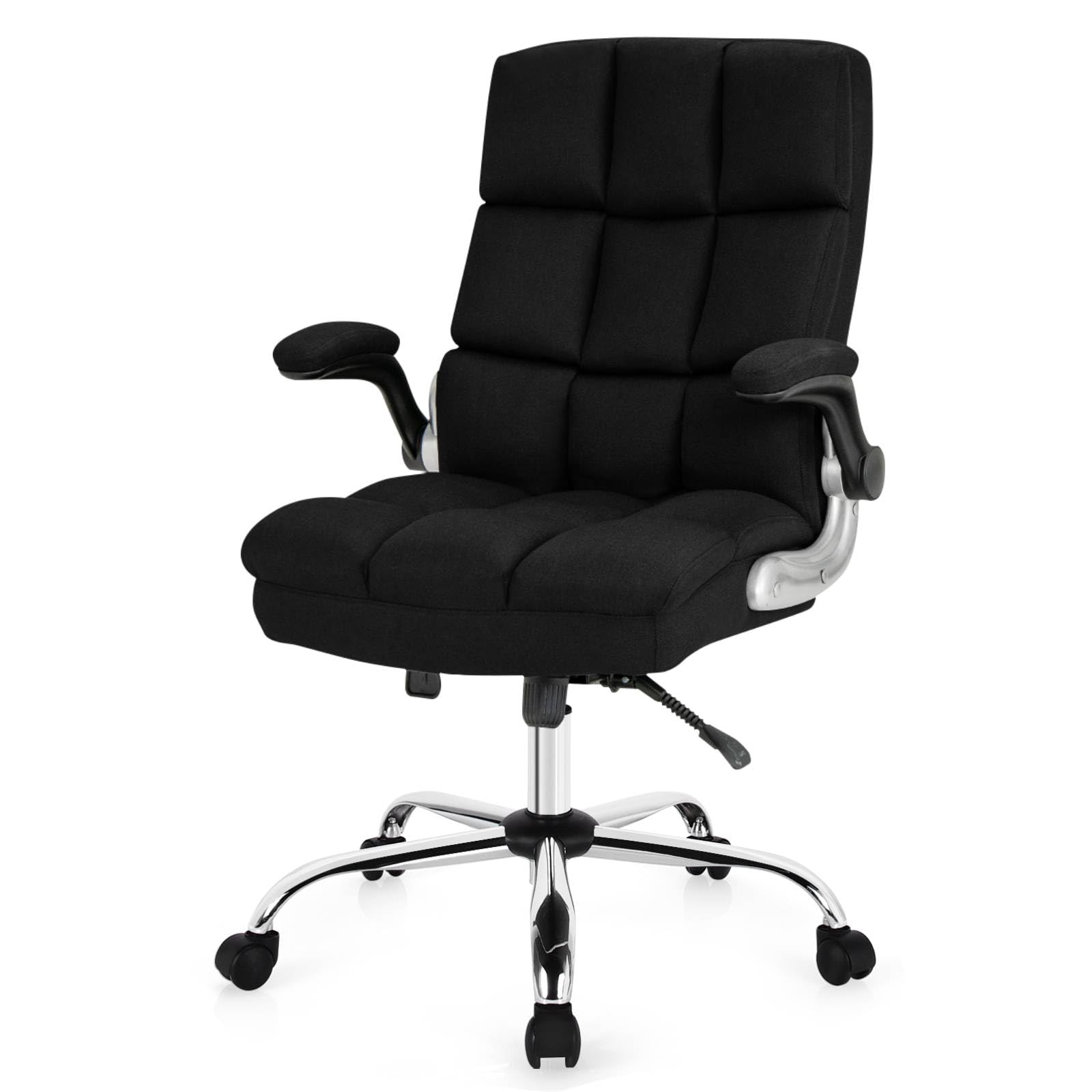 CASART Ergonomic Office Chair, 330LBS Big and Tall Executive Computer Chair with Flip-Up Armrests & Tilting Backrest, Height Adjustable Swivel Thick Padded Desk Seat for Home Office (Black)