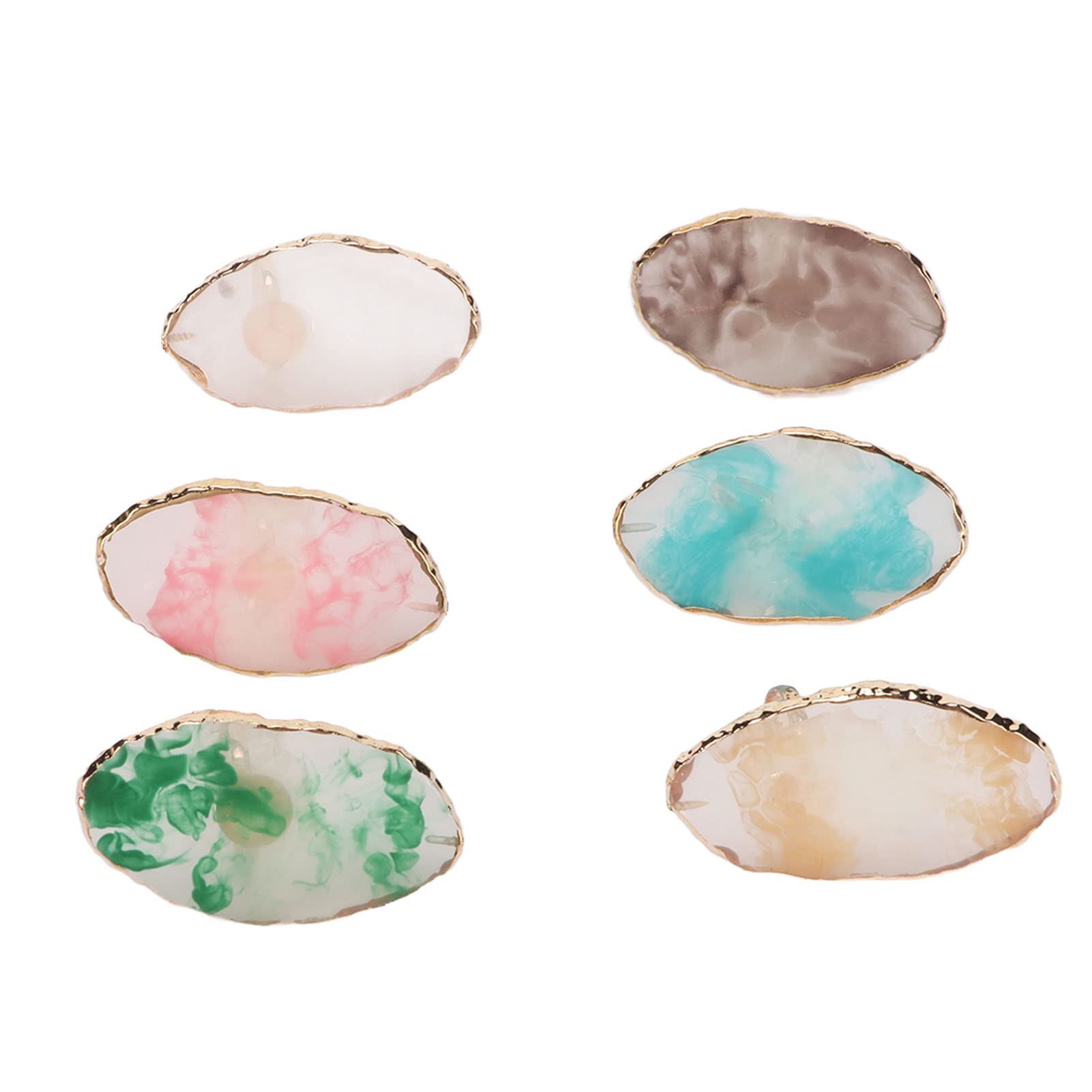 Muiltvoe 6pcs Nail Art Palette Rings, Gold Resin Color Mixing Tray with Smooth for Nail Polish Tattoo Pigment Painting